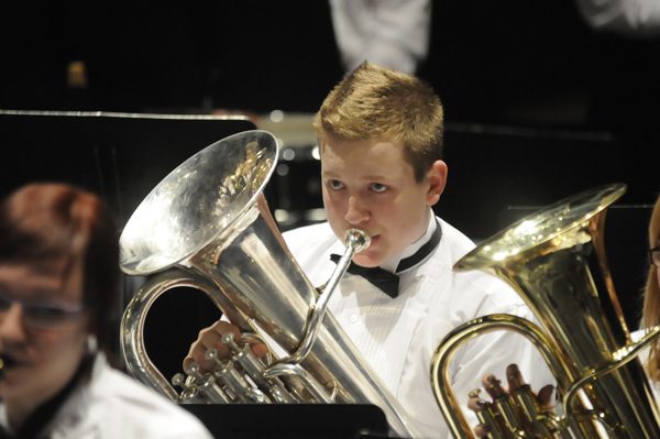 A euphonium player in a bow tie